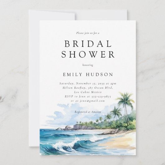 Strand Tropische zomer bruids douche uitnodiging (Voorkant)