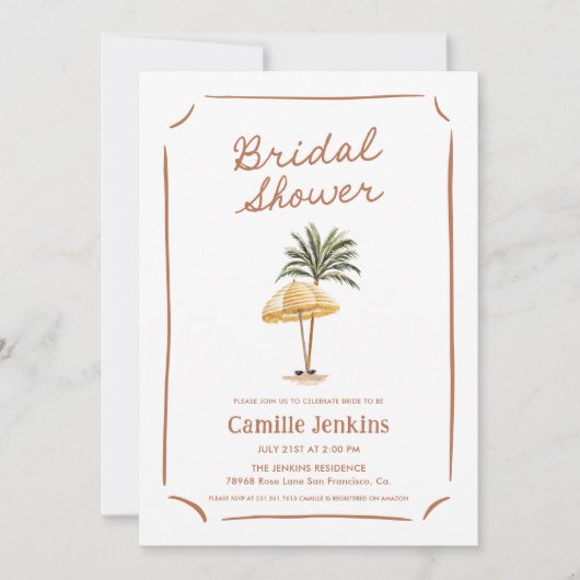 Strand Tropische zomer bruids douche uitnodiging (Voorkant)