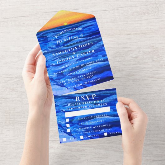 Strand Tropische Zonsondergang Bestemming Ocean Wa All In One Uitnodiging (Afscheurbaar)