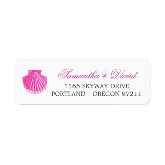 Strand Trouwadres Scallop Shell Pink Etiket (Voorkant)