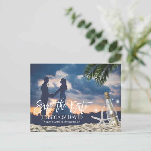 Strand Trouwbericht in een fles Bewaar de datum Aankondigingskaart (Staand voorkant)