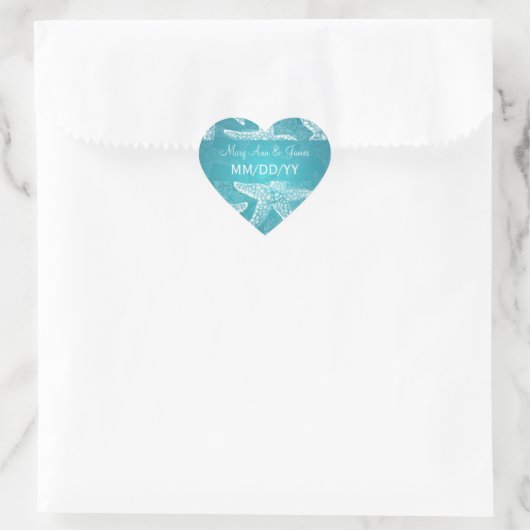 Strand trouwdatum zeester blauw hart sticker (Tas)