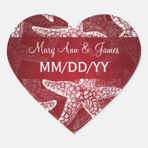 Strand Trouwdatum Zeester Rood Hart Sticker