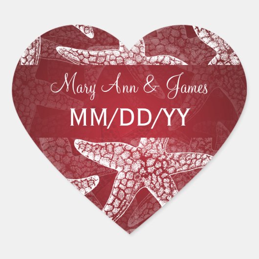Strand Trouwdatum Zeester Rood Hart Sticker (Voorkant)