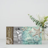 Strand Trouwen Fotokaart Seashell Sage Green Save The Date (Staand voorkant)