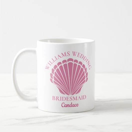 Strand Trouwen Roze Zeeschelp Bruidsmeisje Custom Koffiemok (Links)