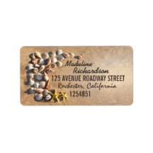 Strand trouwlabels met schelpen & zeesterren