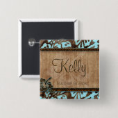 Strand Trouwnaam Tag Button Luau Blue Brown (Voorkant /achterkant)