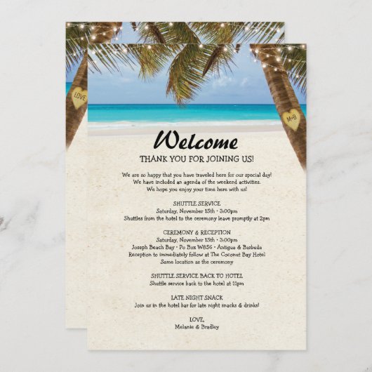 Strand Trouwroute Dubbelzijdig Programma Programmakaart (Voorkant / Achterkant)