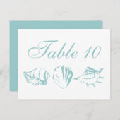 Strand Trouwtafel Nummer Blue Seashells Briefkaart (Voorkant / Achterkant)
