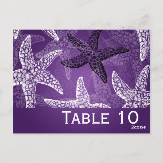 Strand Trouwtafel Nummer Starfish Paarse Briefkaart (Achterkant)