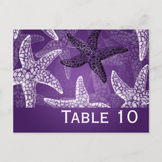 Strand Trouwtafel Nummer Starfish Paarse Briefkaart (Voorkant)