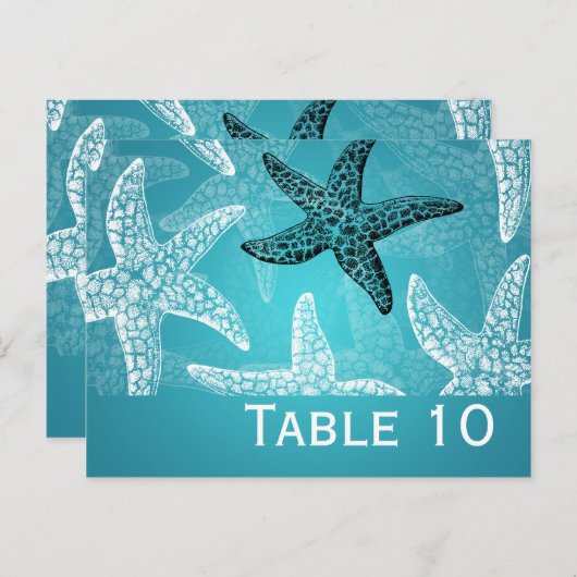 Strand Trouwtafel Nummer Zeester Blauw Briefkaart (Voorkant / Achterkant)