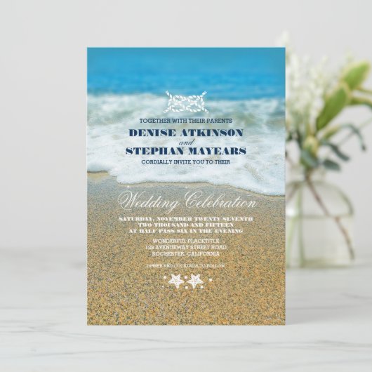 Strand Trouwtouw Knoop Uitnodigingen (Staand voorkant)