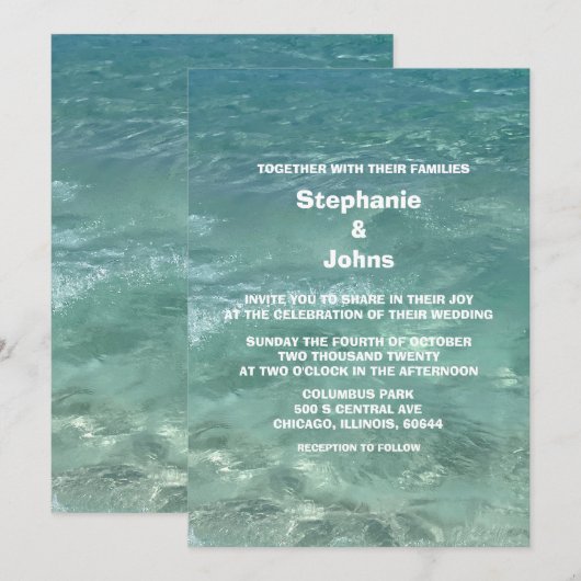 Strand Turquoise Blauwgroen Water Destination Wedd Kaart (Voorkant / Achterkant)