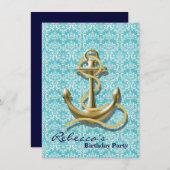 strand turquoise damask sailor nautical anchor kaart (Voorkant / Achterkant)
