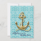strand turquoise damask sailor nautical anchor kaart (Voorkant)