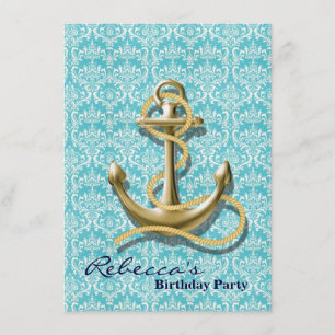 strand turquoise damask sailor nautical anchor kaart
