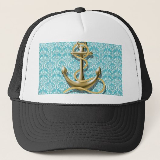 strand turquoise damask sailor nautical anchor trucker pet (Voorkant)