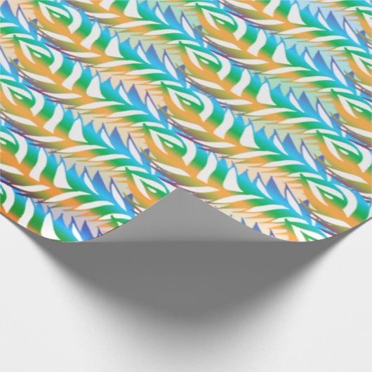 Strand turquoise en gele leuke veren patroon cadeaupapier (Hoek)