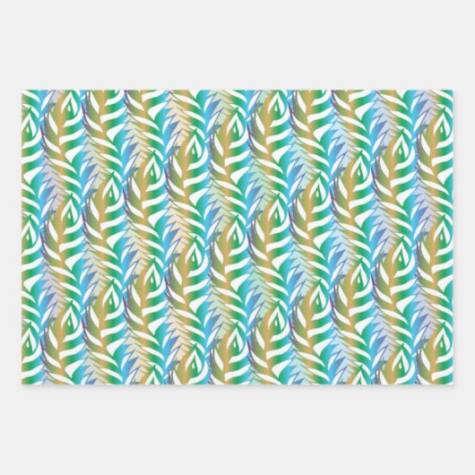 Strand turquoise en gele leuke veren patroon inpakpapier vel (Voorkant 3)