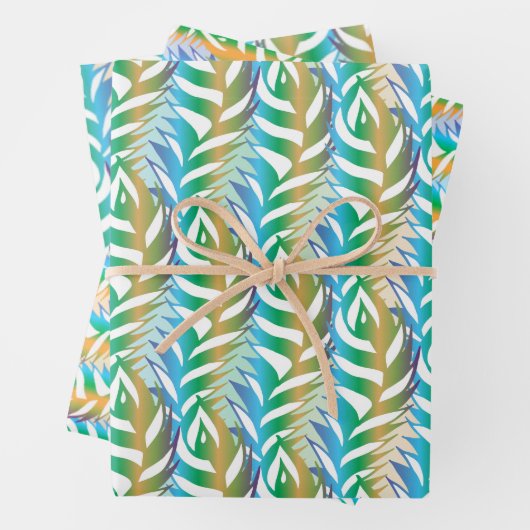 Strand turquoise en gele leuke veren patroon inpakpapier vel (In situ)