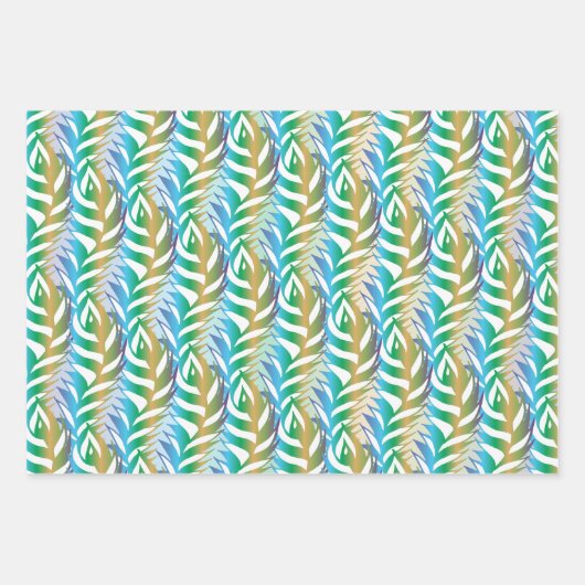 Strand turquoise en gele leuke veren patroon inpakpapier vel (Voorkant)
