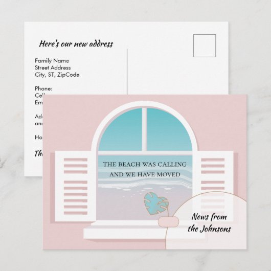 Strand Uitzicht van New Home Adreswijziging Aankondigingskaart (Voorkant / Achterkant)