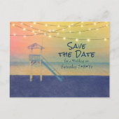 Strand Uitzicht Waterverf String Lights Foto Aankondigingskaart (Voorkant)