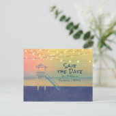 Strand Uitzicht Waterverf String Lights Foto Aankondigingskaart (Staand voorkant)