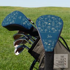 Strand vakantie patroon en jouw naam in beige golfheadcover