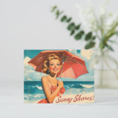  strand vakantie Poster: Blonde Pin-Up Feestdagenkaart (Staand voorkant)