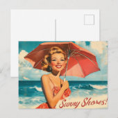  strand vakantie Poster: Blonde Pin-Up Feestdagenkaart (Voorkant / Achterkant)