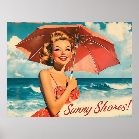  strand vakantie Poster: Blonde Pin-Up Poster (Voorkant)