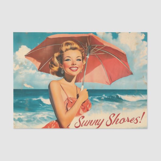  strand vakantie Poster: Blonde Pin-Up Tissuepapier (Voorkant)