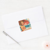 strand vakantie Poster: Blonde Pin-Up Vierkante Sticker (Envelop)