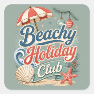 Strand Vakantieclub Retro Kust Kerstmis Vierkante Sticker