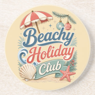 Strand Vakantieclub Retro Kust Kerstmis Zandsteen Onderzetter
