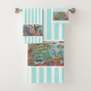  strand van Aqua Stripe Sealife Bad Handdoek
