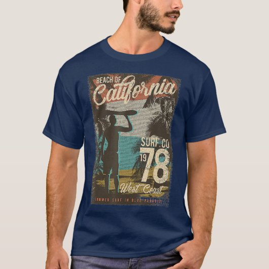 strand van Californië Surf 1978 westkust met T-shirt (Voorkant)