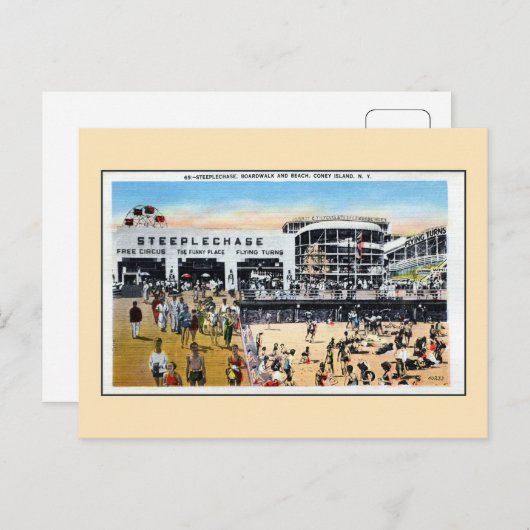  strand van Coney Island Briefkaart (Voorkant / Achterkant)