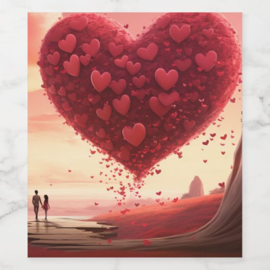 Strand van de Liefde: Valentijn Wijnlabel Wijn Etiket (Enkel label)