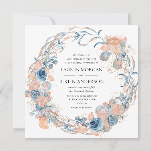 strand van koraal en zee - zomer florale bruiloft kaart (Voorkant)