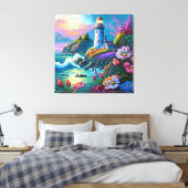 strand van mooie vuurtoren canvas afdruk (Insitu (Slaapkamer))