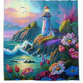 strand van mooie vuurtoren douchegordijn (Voorkant)