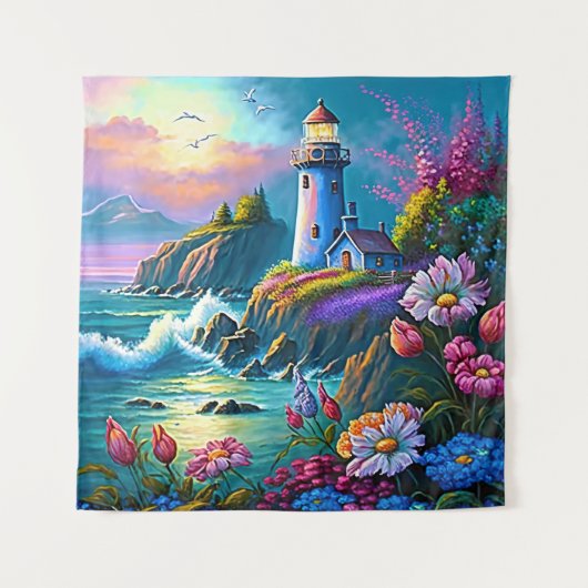 strand van mooie vuurtoren wandkleed (Voorkant)
