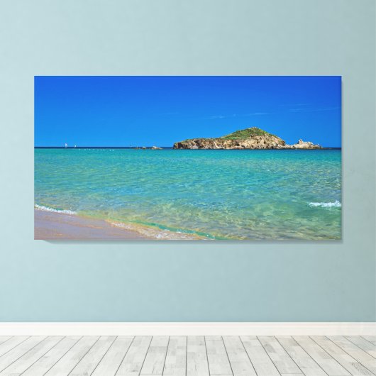 strand van Sardijns gouden zandstrand met turkoois Canvas Afdruk (Insitu (Houten vloer))