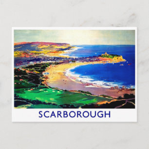 Strand van Scarborough, Engeland, vintage reis Briefkaart