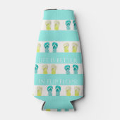 strand van Turquoise white nautical teenslippers Flesjeskoeler (Voorkant)