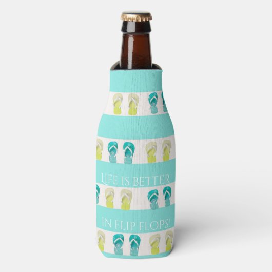 strand van Turquoise white nautical teenslippers Flesjeskoeler (Fles Voorkant)